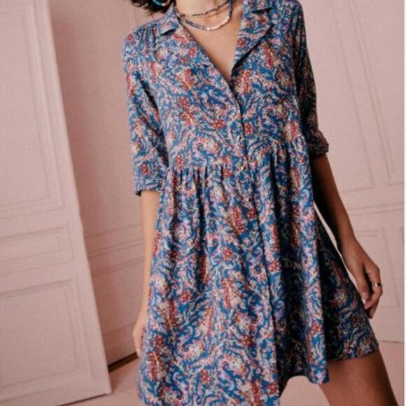 Sezane Aurora Dress Ranch Marine - Size 36 - Picture 1 of 4